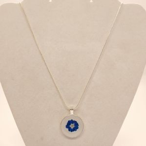 Necklace Silver Circle w/ Blue Flower